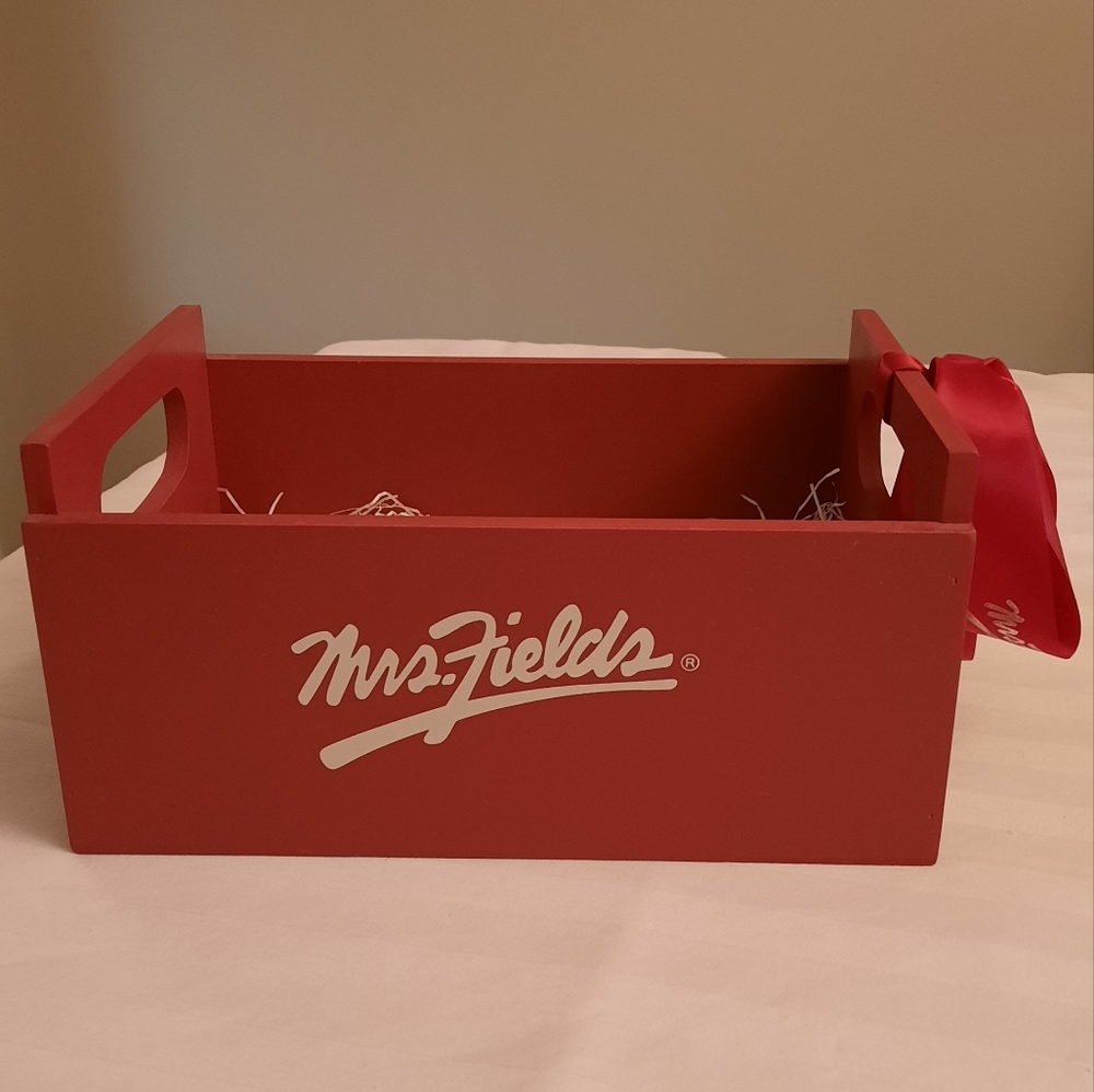 Mrs. Fields Red Wood Cookie Storage Crate with Handles